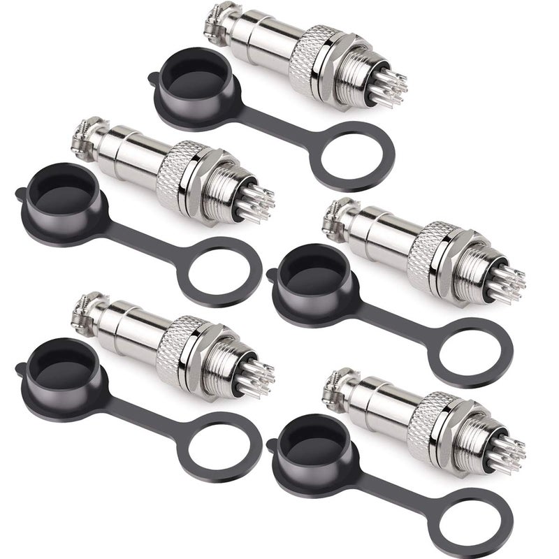 DIYhz GX12 7 Pins Panel Metal Mount Circular Metal Aviation Connector Adapter Male Female Plug Socket with Waterproof Cap (5 Pcs) - Image 1
